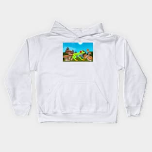 Cute Frog In A Mushroom Garden - 3D Animated y2k 2000s Computer Look Kids Hoodie